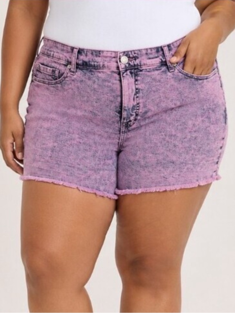 Torrid Purple acid wash Vintage Stretch Perfect 5” denim Jean shorts sz 16 curvy